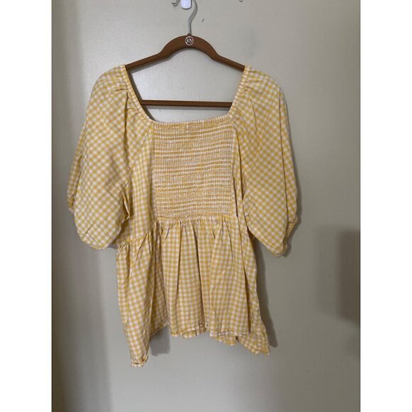 2 Terra & Sky Womens Shirts 3X Blouse sPurple Stripe & Yellow Gingham V-Neck - Picture 7 of 16